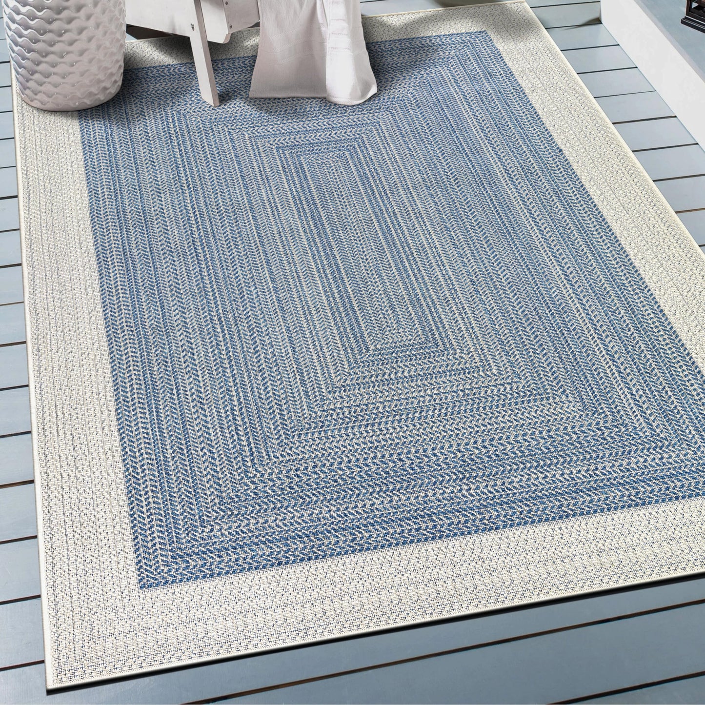 Rugshop Blue Braided Geometric Reversible Weather Resistant Indoor/Outdoor Area Rug, for Patio, Balcony and Living Room, 5' x 7'