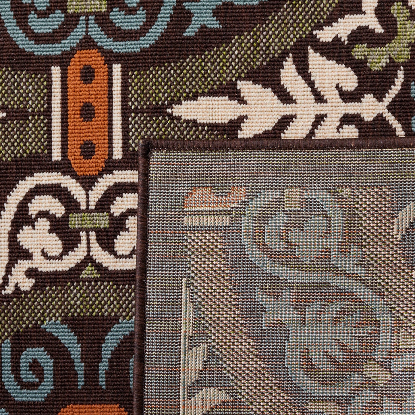 SAFAVIEH Washable Rug Outdoor Veranda Collection - 2'7' x 5', Chocolate & Aqua, Non-Shedding & Easy to Clean, Ideal for Patio, Backyard, Mudroom (VER055-0723)