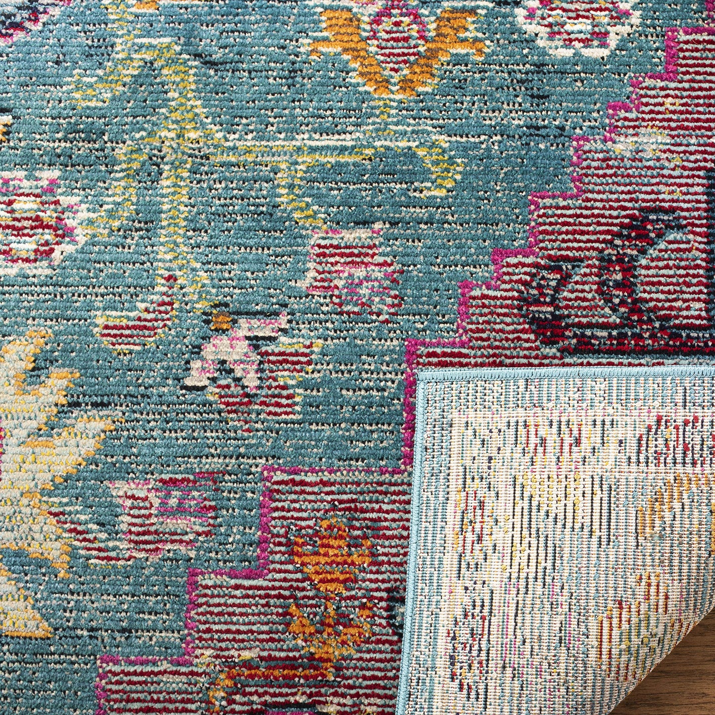 SAFAVIEH Crystal Collection Area Rug - 9' x 12', Teal & Rose, Medallion Distressed Design, Non-Shedding & Easy Care, Ideal for High Traffic Areas in Living Room, Bedroom (CRS501T)