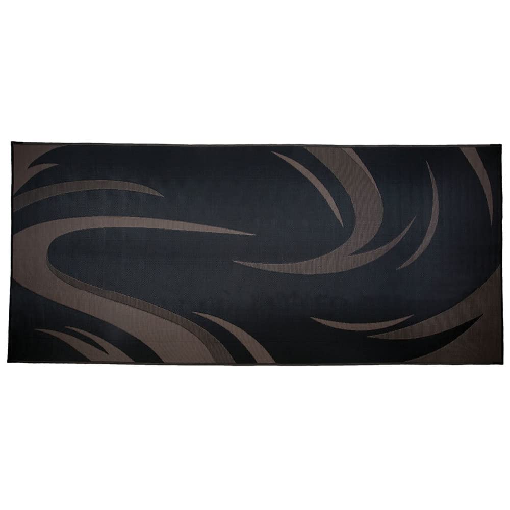 Stylish Camping SD8181 8-Feet x 18-Feet Graphic Swish Outdoor RV Reversible Patio Mat, Black/Brown