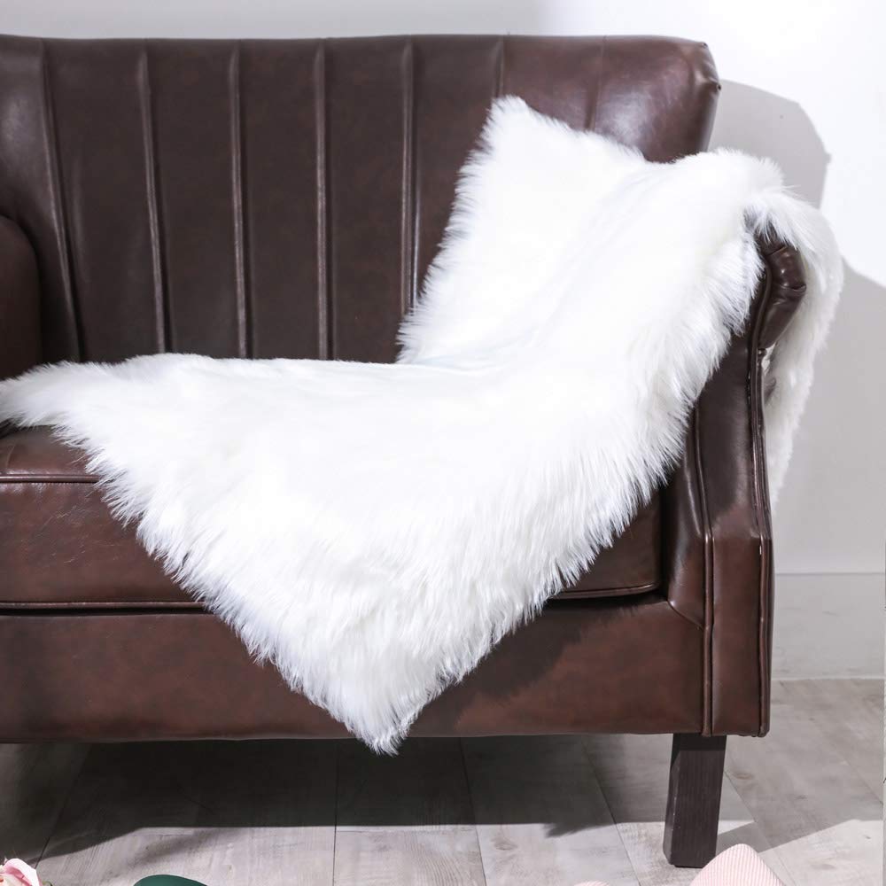 Carvapet 2x4 White Faux Sheepskin Rug - Soft Shaggy Bedside Floor Carpet, Plush Fuzzy Throw and Long Faux Fur Mat for Bedroom Living Room Chair Sofa