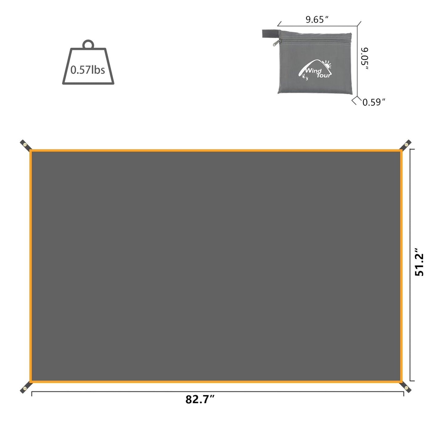 Wind Tour Portable Multifunctional Outdoor Camping Tarp Groundsheet Footprint Lightweight Floor and Ground Tarps for Camping Hiking with Carry Bag (51.2" x 83")