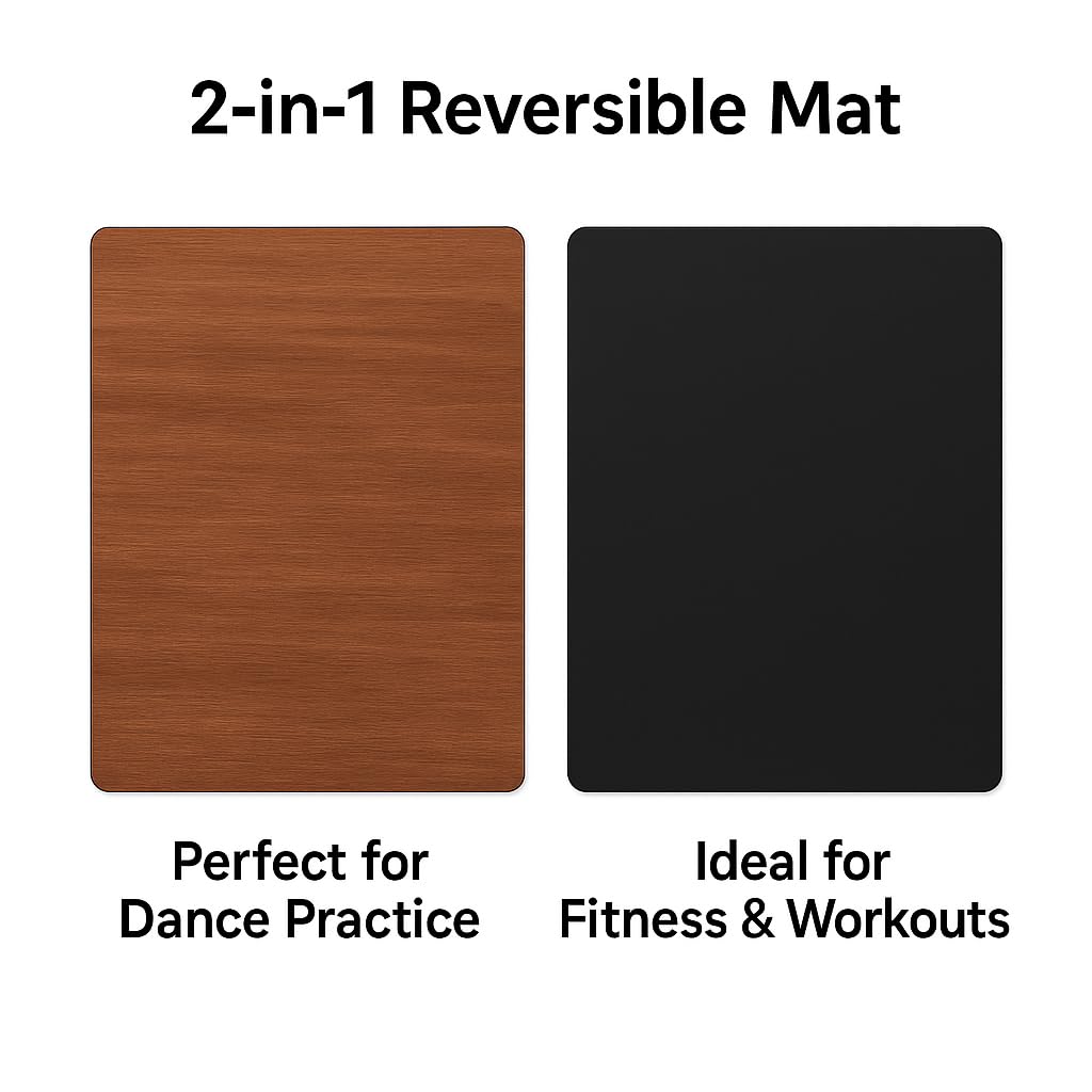 Marley Dance Floor Reversible Premium – 2-in-1 Vinyl & Rubber Mat for Ballet, Contemporary & Fitness – 5mm Thick, Dark Wood Finish – Includes Zippered Carry Bag – Home & Studio