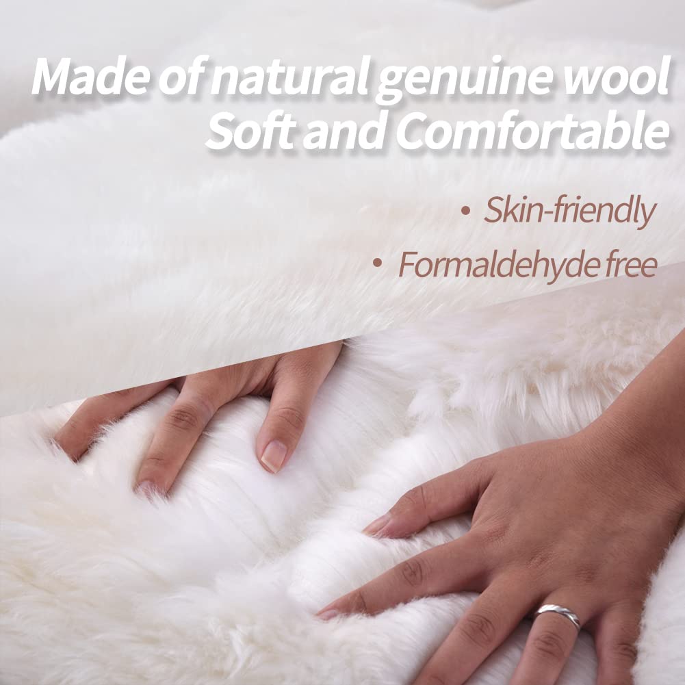 IRIWOOL Premium Genuine Fur Sheepskin Rug Real Australia Sheepskin Natural Luxury Fluffy Lambskin Fur Area Rug Seat Covers for Kids Bedroom Sofa Chair Cover (Military Green, Single Pelt/2ft x 3ft)