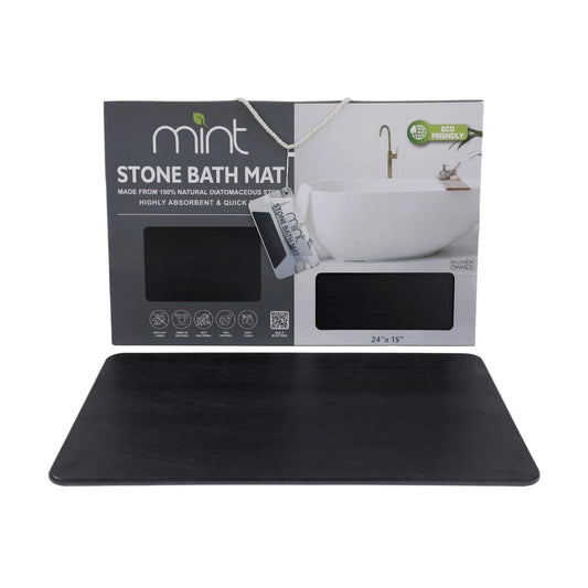 J&V TEXTILES Stone Bath Mat Diatomaceous Earth Shower Mat Non-Slip Super Absorbent Diatomite Stone Mats for Bathroom Floor Quick-Drying Easy to Clean (24''*15'') (Matte Black)