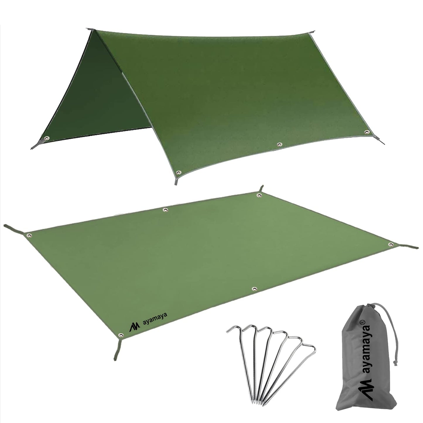 AYAMAYA Tent Footprint, PU 3000 Waterproof Tent Ground Cloth 13FT x 9FT Extra Large Size for 6-8 Person Family Camping Tents Ground Sheet Mat with 6 Tent Stakes for Camping Hiking Picnic Backpacking