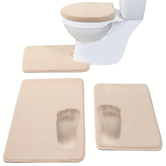 Madeals Memory Foam Bath Mat Set 4 Piece with Toilet Lid Cover and Combo Rug Beige