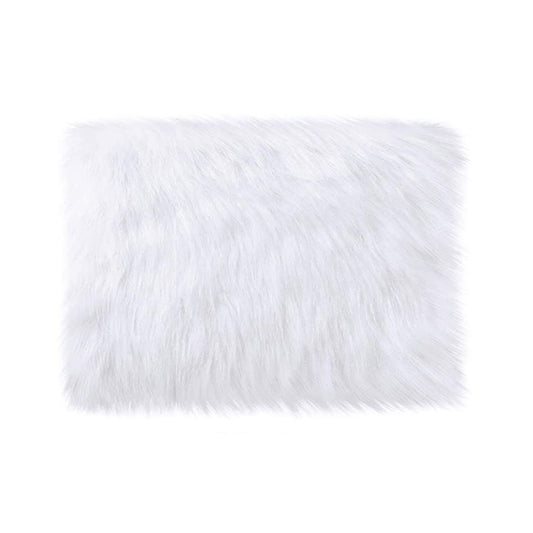 Qioly White Faux Fur Plush Cushion Fluffy Small Area Rug, Luxury Background for Small Items/Jewelry/Nail Art Desk Photos, Product Display & Home Decor (Rectangle - 15 x 10 Inches)