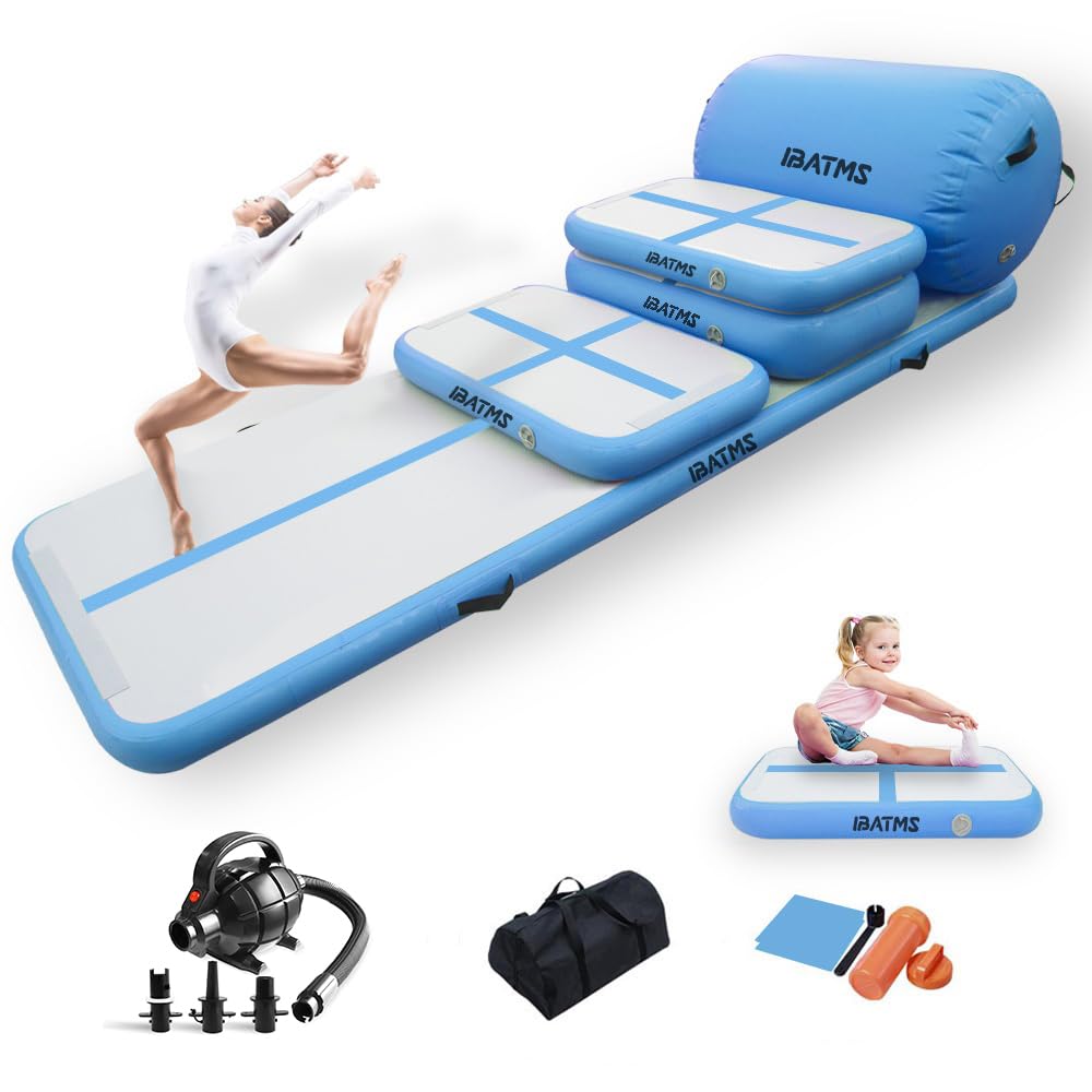 IBATMS Air Tumble Track Mat,Inflatable Gymnastics Air Mat for Gymnastics Training/Home Use/Cheerleading/Yoga/Water with Electric Pump