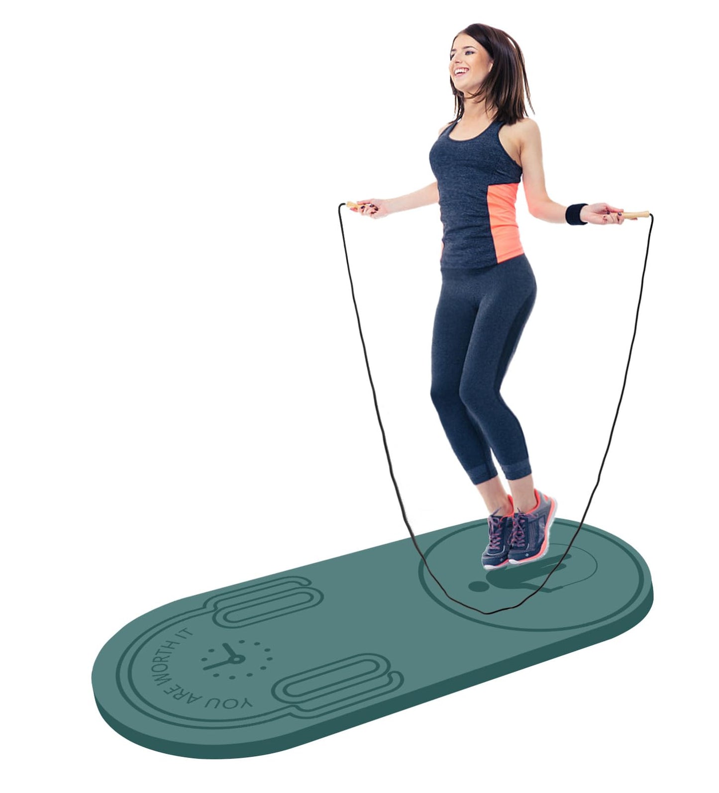 LERYG 8/20/30mm Jump Rope Mat Fitness Exercise Mat Durable, Non-Slip, Workout Mats with Jump Rope & Carrying Bag for Home Gym Flooring in Green(55"x 24")