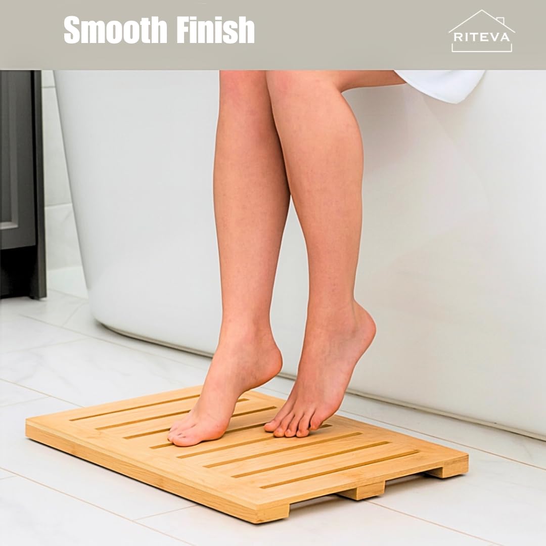 RITEVA Bamboo Bath Mat, Non Slip Bath Mat, Bath Furniture, Bathroom Accessory, Natural Bamboo Furniture, Floor Mat for Spa & Sauna, Bamboo Mat for Indoor & Outdoor Spaces, Minimalist.