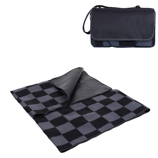 Picnic TIME Outdoor Picnic Blanket Tote, 59"x51" Foldable Beach & Camping Blanket with Soft Fleece, Water-Resistant Bottom, Adjustable Strap & Zippered Pocket (Black Checkers)