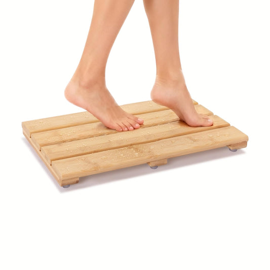 Small Bamboo Bath Mat – Mini Wooden Shower Floor Mat for Compact Bathroom, RV or Tight Spaces, Non-Slip, Quick Dry, Easy to Clean, Indoor Outdoor Use, 15.8" x 10.2" by PELYN