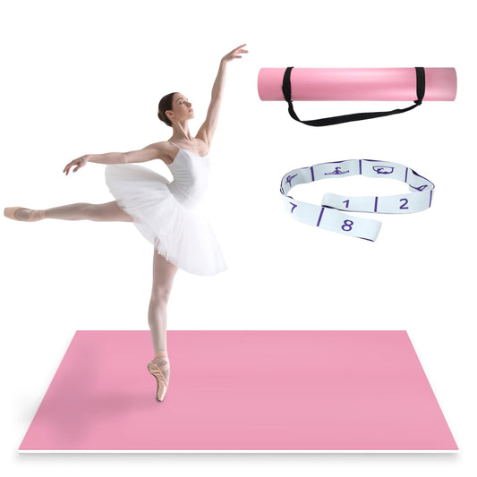 NZELSW Dance Floor Mat Non-Slip with Shoulder Strap Portable and Dance Resistance Band, Dance Floor for Ballet,Jazz, Pop Thick PVC Practice Floor Reusable Mat (Pink, 180cm*90cm*0.35cm)