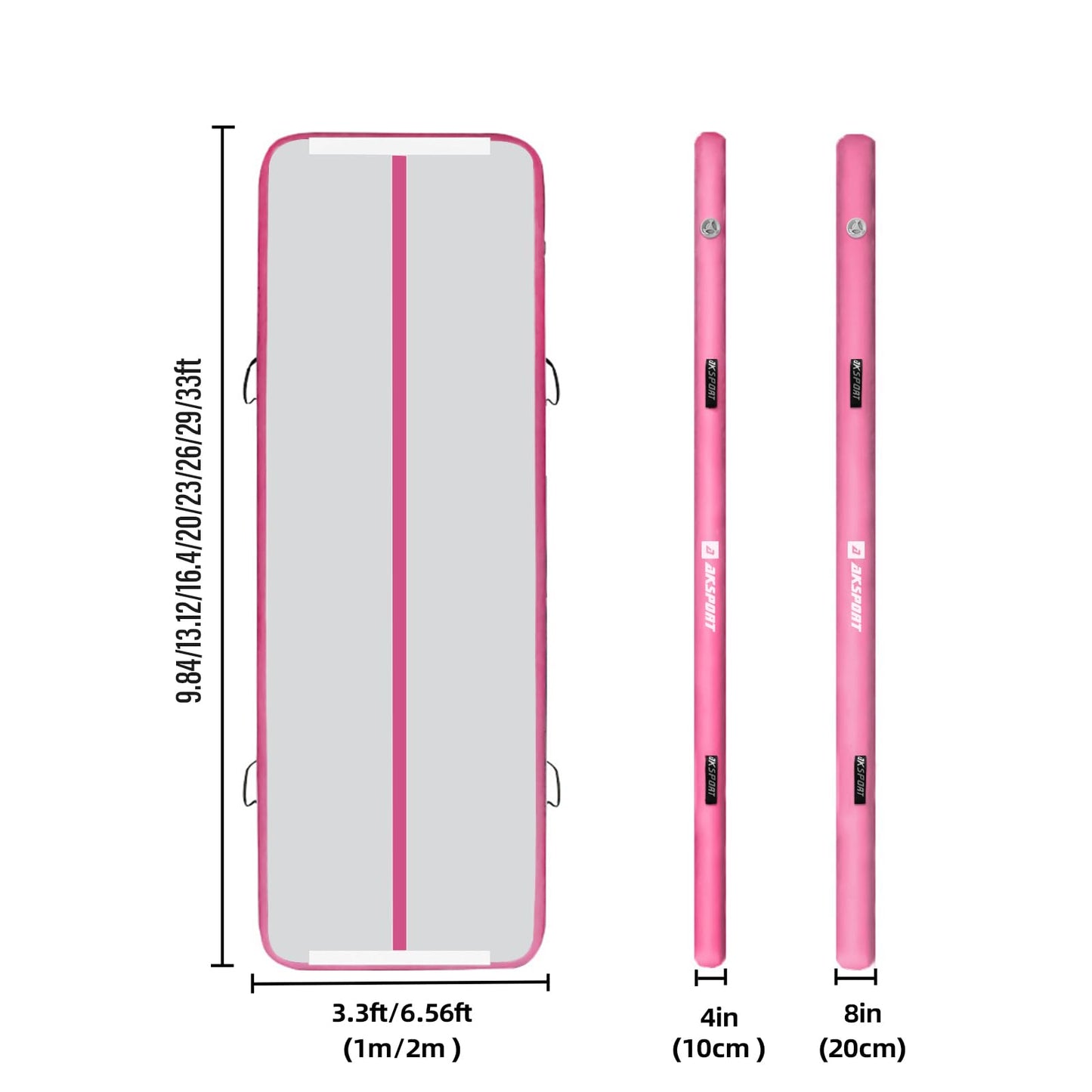 AKSPORT Air Mat Tumble Track Gymnastics Tumbling Mat Inflatable Floor Mats With Electric Air Pump for Home Use/Tumble/Gym/Training/Cheerleading/Parkour/Beach/Park/Water (pink, 9.84)