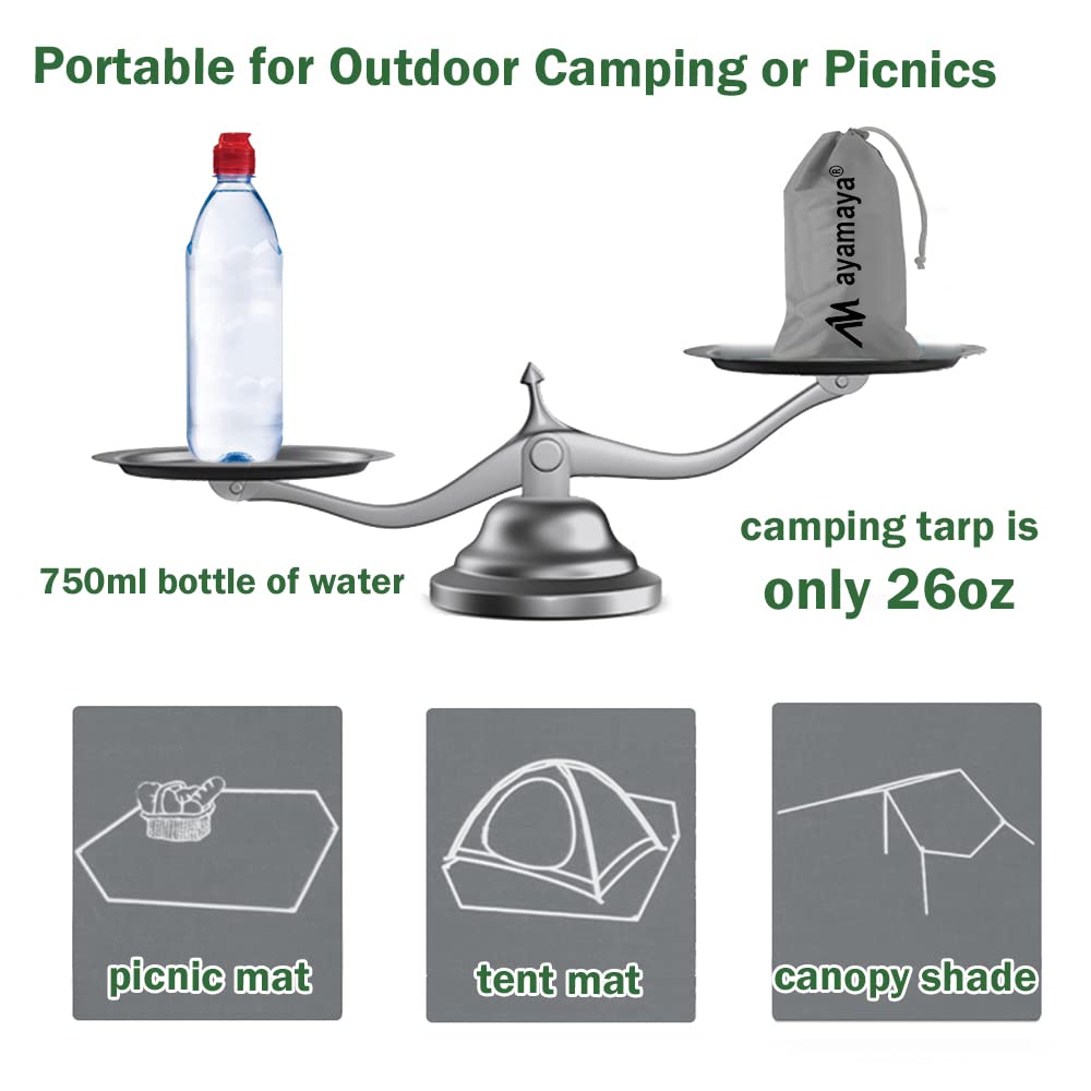 AYAMAYA Tent Footprint, PU 3000 Waterproof Tent Ground Cloth 13FT x 9FT Extra Large Size for 6-8 Person Family Camping Tents Ground Sheet Mat with 6 Tent Stakes for Camping Hiking Picnic Backpacking