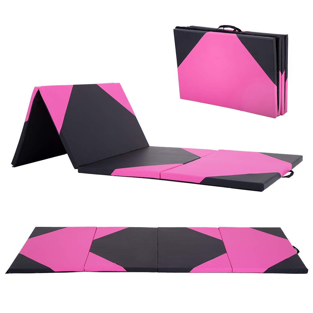 Gymnastics Tumbling Mats Portable Gymnastics Mat 4 Folding Tumbling Mat 4'x10'x2"Thick Yoga Mat Exercise Mat with Carrying Handles for home Workout outdoor Yoga Gymnastic