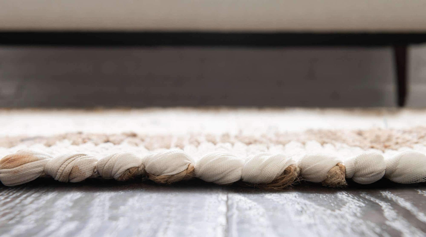 Unique Loom Chindi Jute Collection Area Rug (5' 1" x 8' Rectangle, White and Natural/ Natural)