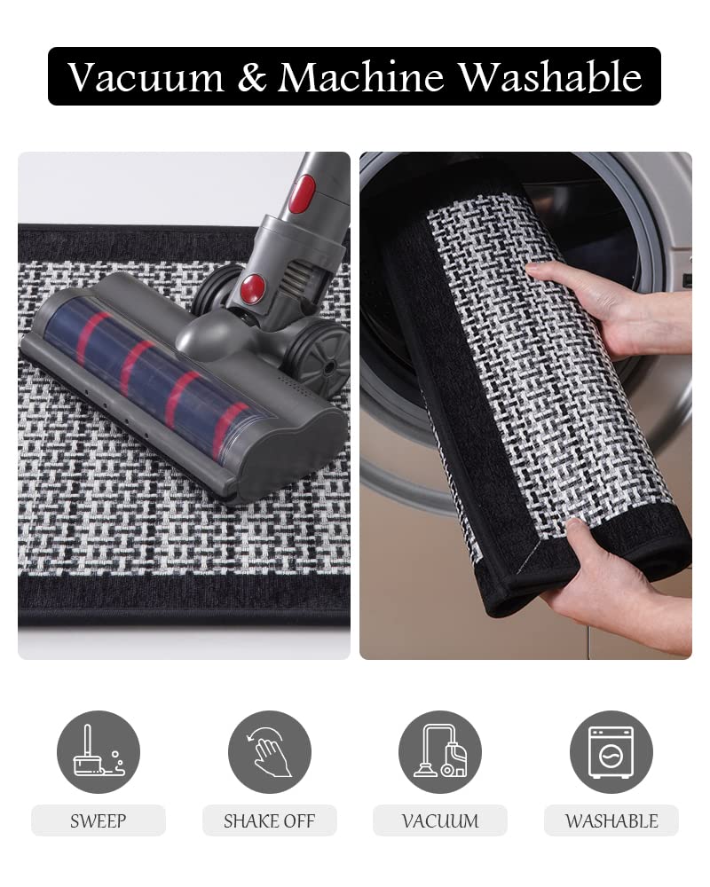 PADOOR Kitchen Mats for Floor, Kitchen Rugs Non Slip Washable, Rubber Backed Kitchen Runner Super Absorbent Kitchen Floor Mat Sink Rug, 20”x47” Black