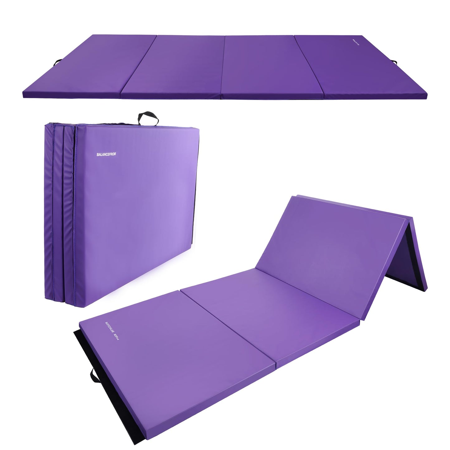Fitvids Gymnastics Mats for Tumbling, 4'x8'x1.9" Folding Exercise Gym Mat with Carrying Handles High-Density Anti-Tear Martial Arts Fitness Aerobics Mat for Home Gym Yoga Pilates MMA Core Training, Purple