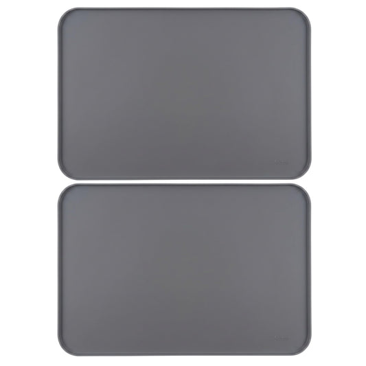 Alvoraz Silicone Pet Feeding Mat 2 Pack 19 x 12 Inch Waterproof Dog & Cat Food Mat with Raised Edge, Non Slip BPA Free Dog Bowl Mat for Food and Water Bowls, Spill Proof Floor Protector (Grey)