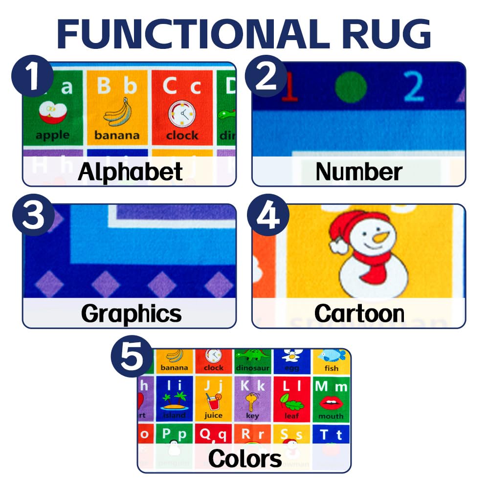 AlaTyche ABC Classroom Rug, Large Classroom Rugs Elementary, Preschool&Daycare Rugs for Classroom,Learning Alphabet Educational Rugs for Kids Playroom, Nursery(8'7''x6'7'', Blue)