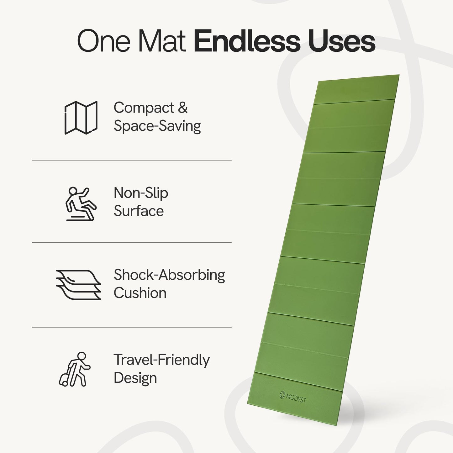 Folding Yoga Mat, TPE Folding Yoga Mat, Foldable Exercise Mat for Yoga, Pilates, Floor Workouts, Compact Design, Travel Friendly, Ideal for Home & Gym, Knee pad, Kneeling pad, No Roll Mat (Green)