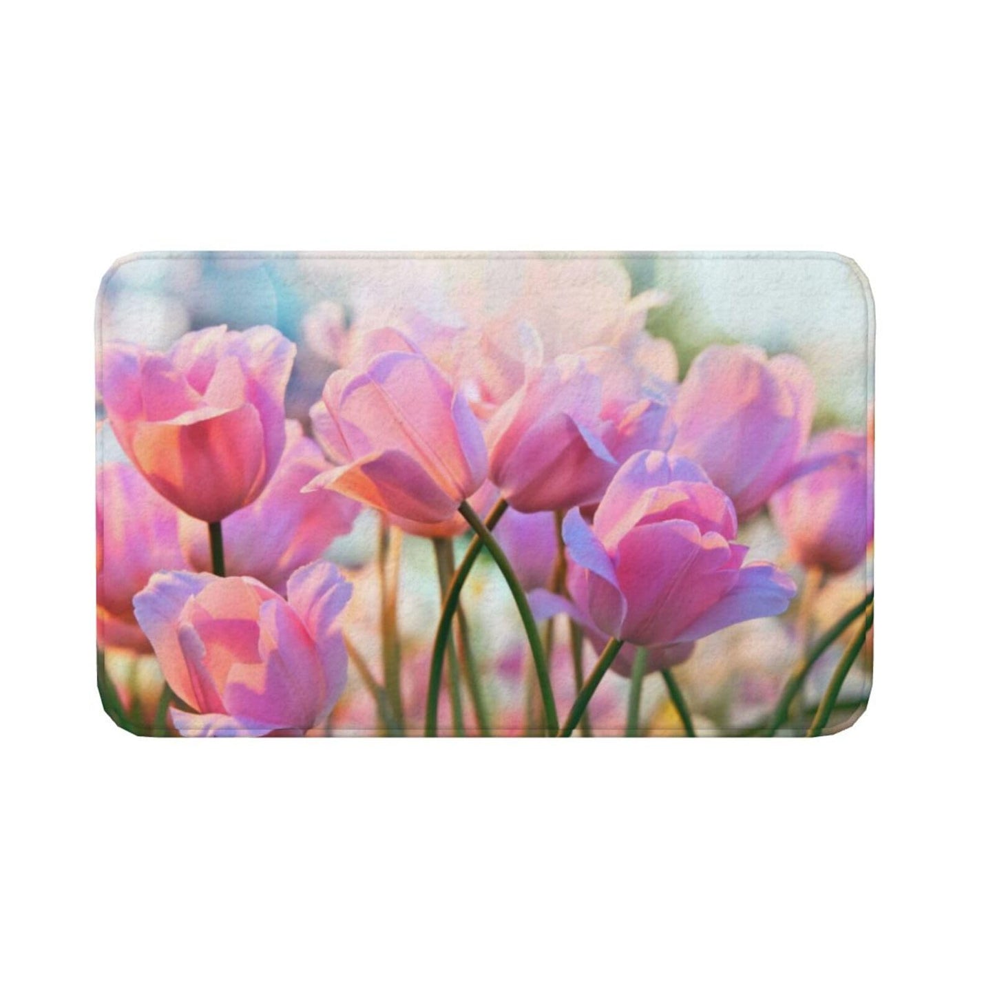 ALSILCPZ Pink Tulips in Flower Greenhouse Flannel Floor Mat Soft Plush Indoor Rug for Bedroom Living Room One Size