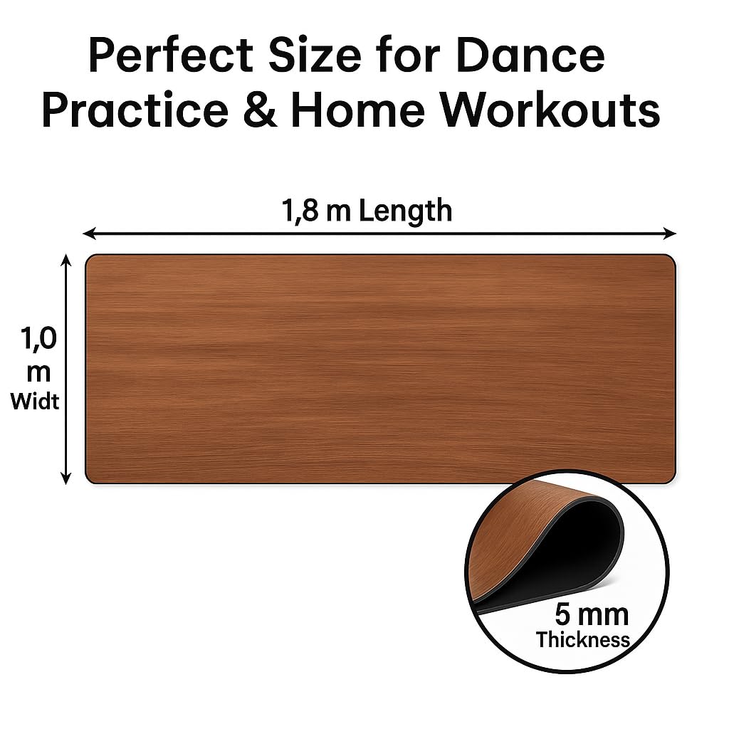 Marley Dance Floor Reversible Premium – 2-in-1 Vinyl & Rubber Mat for Ballet, Contemporary & Fitness – 5mm Thick, Dark Wood Finish – Includes Zippered Carry Bag – Home & Studio