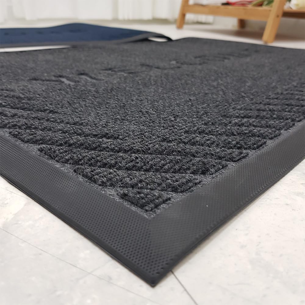 MATZEN Welcome Mats for Front Door Outdoor, Indoor Non Slip Floor Mat Entrance, Heavy Duty Waterproof Dirt Trapper Rubber Backed Low Profile Entryway Mud Home Garage Porch Office, 3x2, Blue