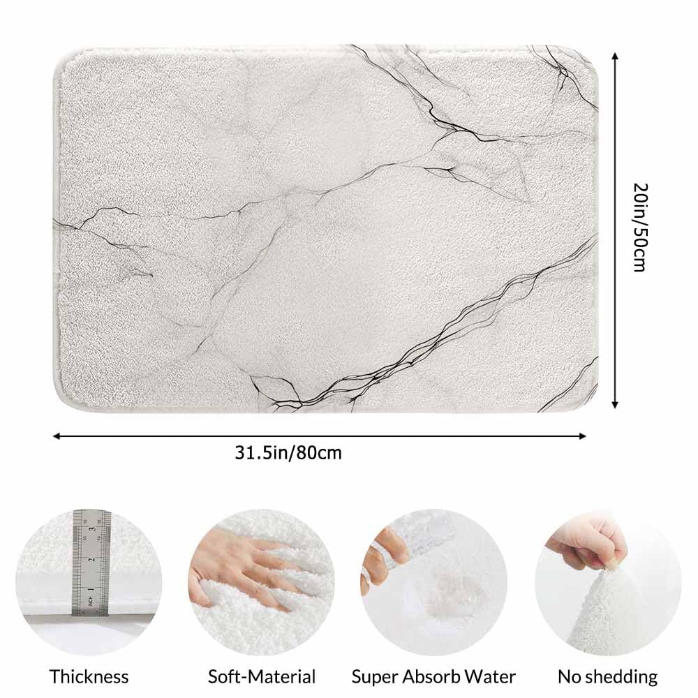 Lungtao Marble Bath Mat for Bathroom Abstract White Gray Marble Texture Bath Rugs Door Mat Non Slip Rubber Backed Bathroom Floor Mat for Bathtub Sink Shower 20"X32"