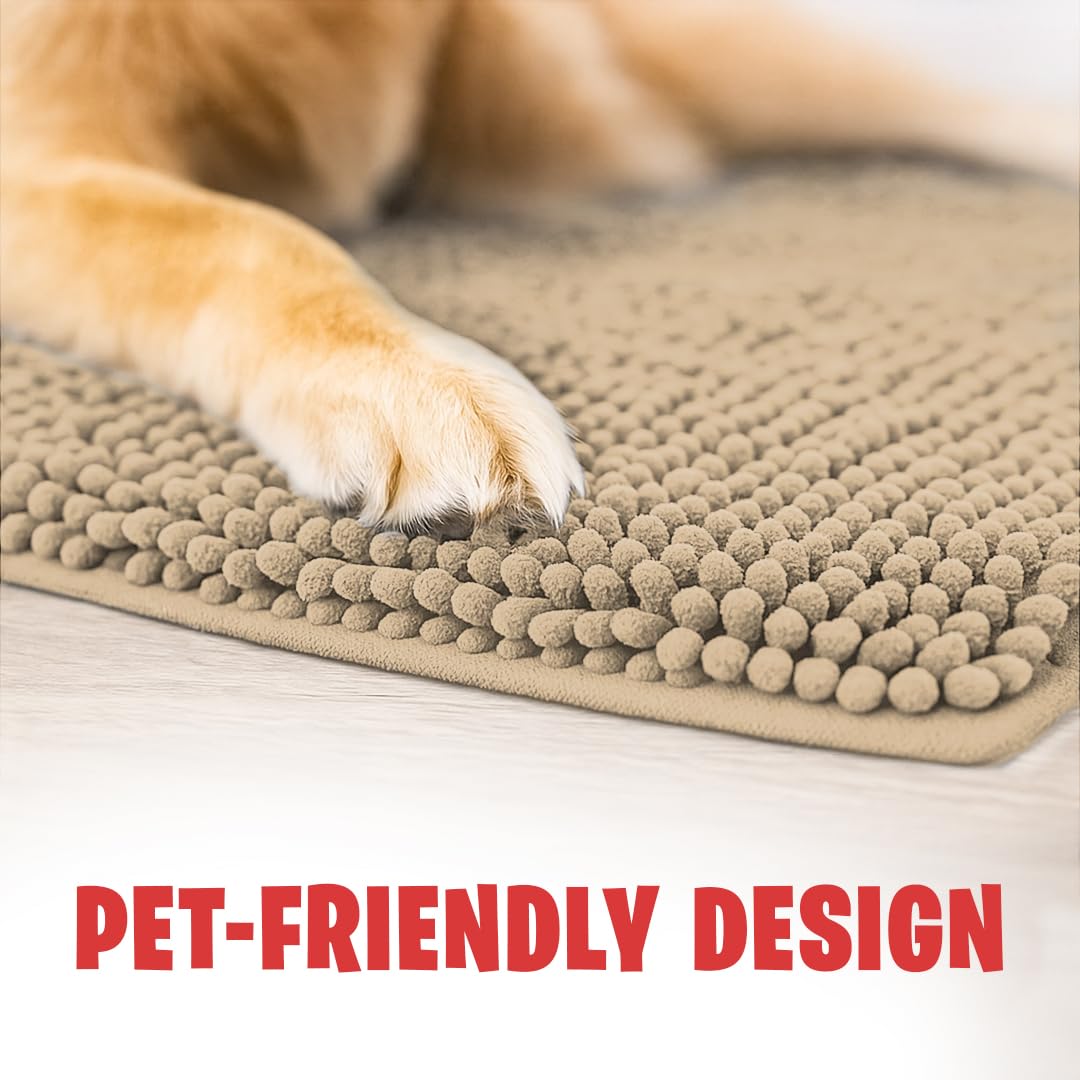 MUDGUARD MAT® Dog Door Mat for Muddy Paws, Super Absorbent Microfiber, Non-Slip Indoor Mat, Quick-Dry Chenille Rug for Pets & Entryway, Machine Washable, Beige 19" x 30"
