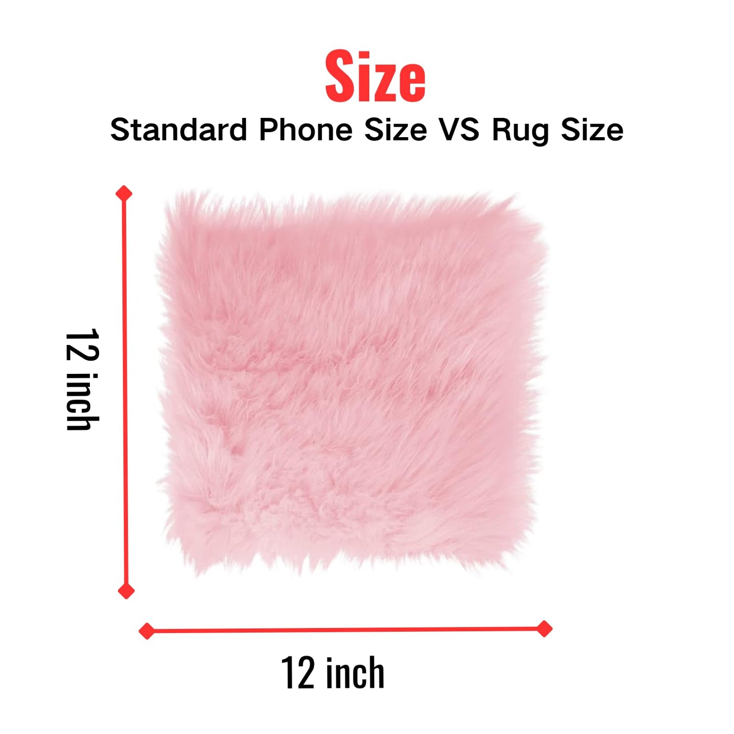 Yueeer 12 Inches Mini Square Faux Fur Rug,Photographing Background for Small Product Nail Art Locker Accessories Desktop Photography,Small Fluffy Area Rug Cushion Soft Square (Pink)