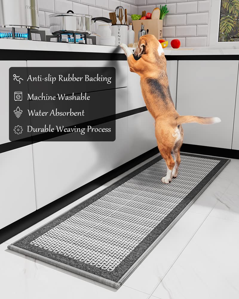 PADOOR Kitchen Mats for Floor, Kitchen Rugs Non Slip Washable, Rubber Backed Kitchen Runner Super Absorbent Kitchen Floor Mat Sink Rug, 20”x47” Grey