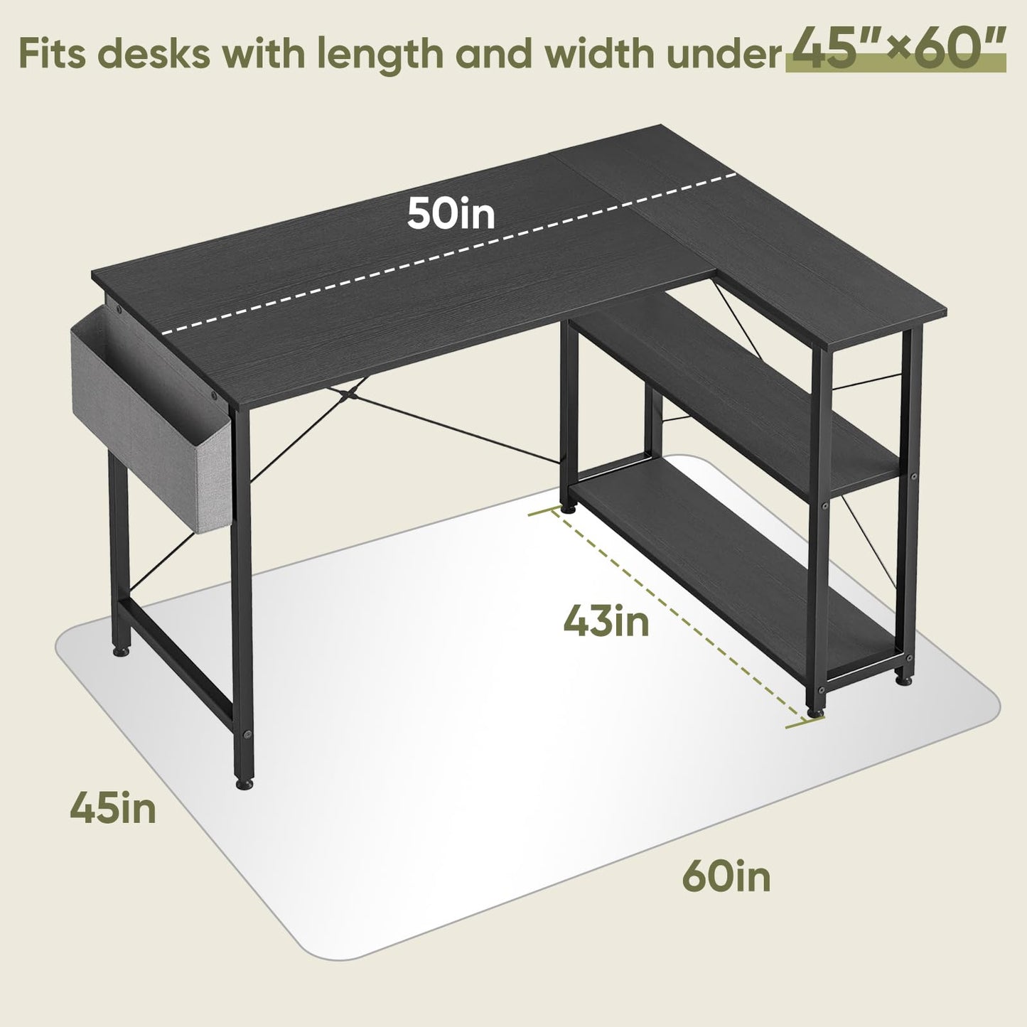 Furnbar 45" x 60" Office Chair Mat for Carpet, Tempered Glass Chair Mat with Rounded Corners and Polished Edges, Desk Floor Mat for Carpet, Hardwood Floor, Office