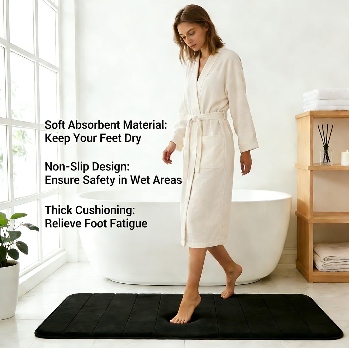 RUN HELIX Bathroom Rugs Set 2 Piece Memory Foam Bath Rugs Non-Slip Bath Mat,Washable Room Mats,Absorbent Shaggy Rug Super Soft Kitchen Mats, Batroom Carpets for Bathroom,Tub,Shower Home Decor（Black）