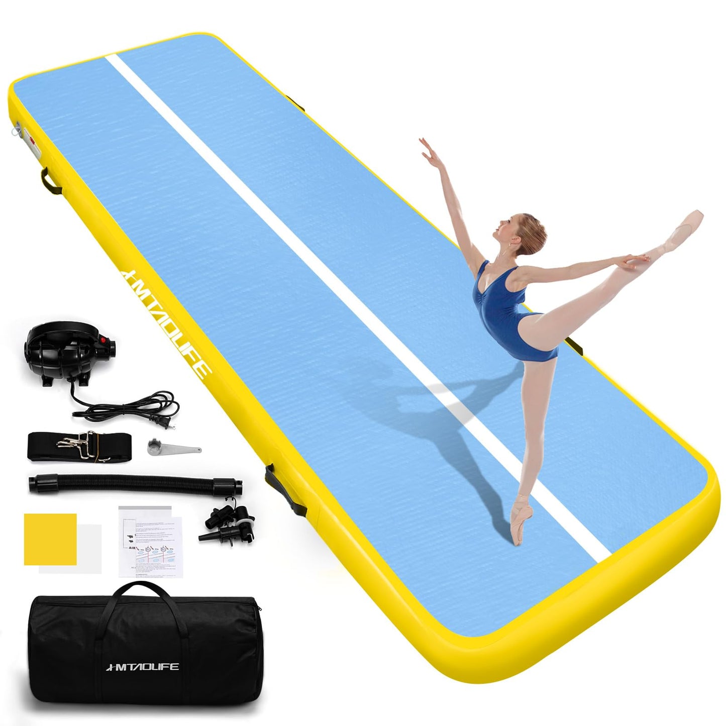 HMTAOLIFE Inflatable Air Gymnastics Mat Tumble Track, 6.6/10/13/16/20ft Tumbling Mat Air Tumbling Track, Air Training Mat with Air Pump for Home/Water Fun/Gym/Yoga/Training/Cheerleading