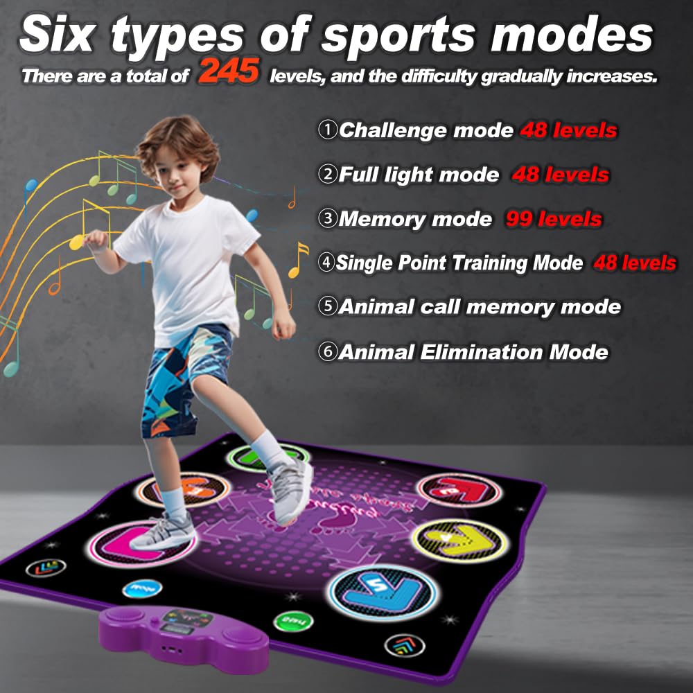 HTASKTEXEH Dance mat Toys for Kids Ages 3-12 and Adults, Electronic Dance Pad with Light-up 6-Button Connectable to Cell Phone, Musical Dance Toys with 6 Game Modes