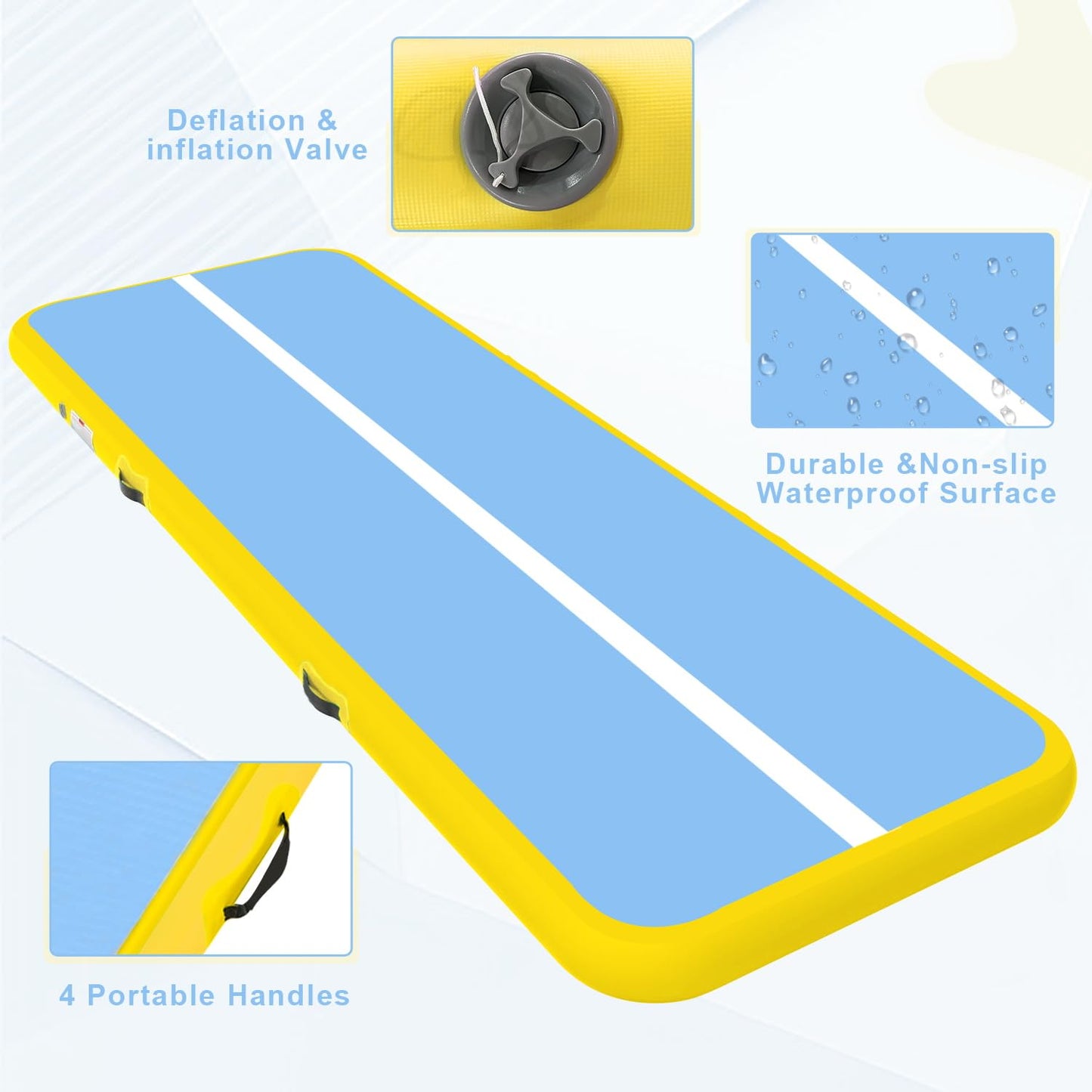 HMTAOLIFE Inflatable Air Gymnastics Mat Tumble Track, 6.6/10/13/16/20ft Tumbling Mat Air Tumbling Track, Air Training Mat with Air Pump for Home/Water Fun/Gym/Yoga/Training/Cheerleading