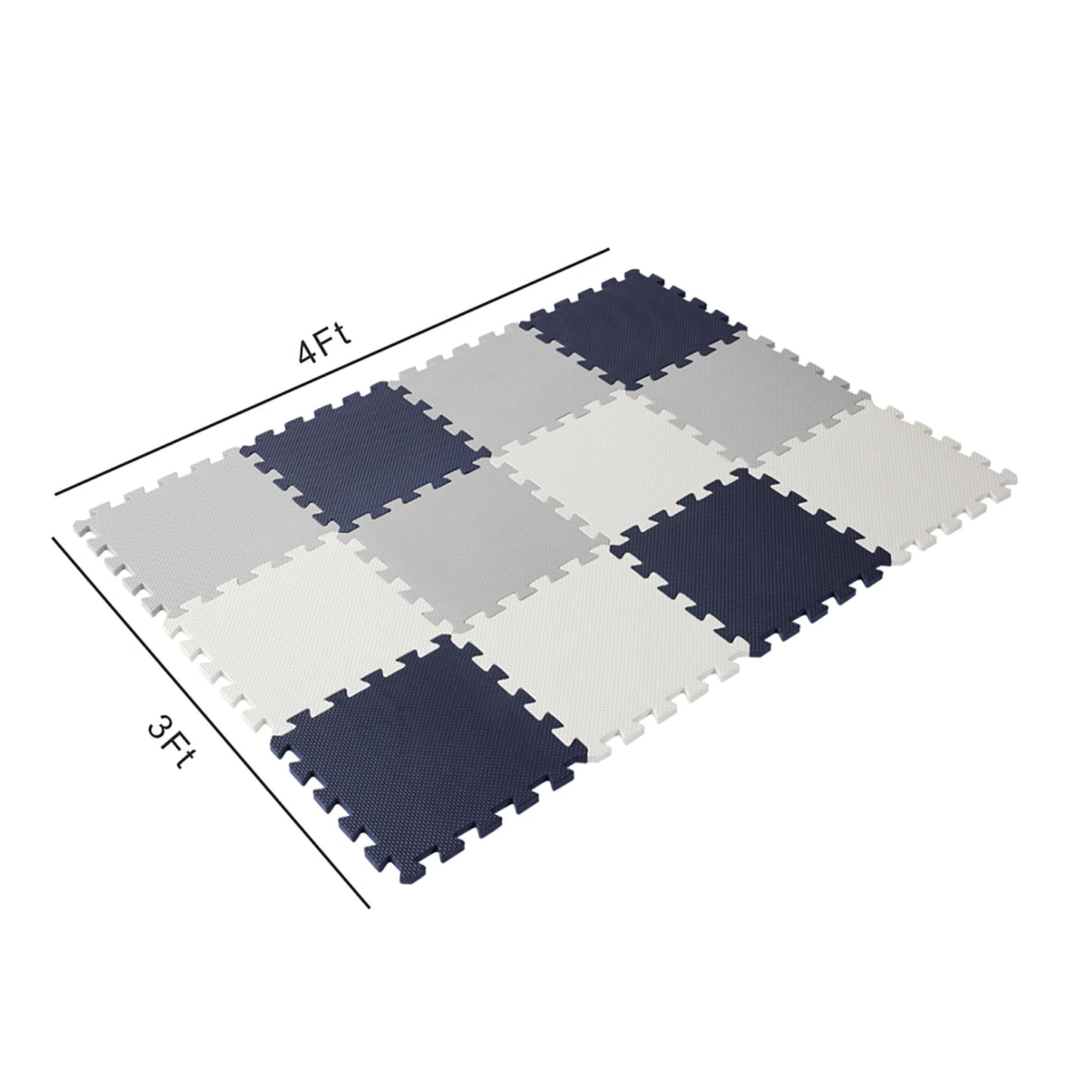 Easy Playhouse: 12 Soft Foam Floor Puzzle Tiles - Black-Grey-White - 12" Interlocking Mat Pieces (4'x3'), Nursery, Playroom, Gym, Children & Adults