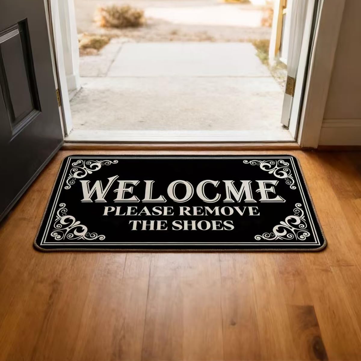 Take Off Shoes Door Mat 17 x 30 Inch Welcome Doormat Entrance Door Mat Funny Gray Shoes Take Them Off Mats for Entrance Indoor and Outdoor Black Non-Slip Entryway Mats (Black 2)