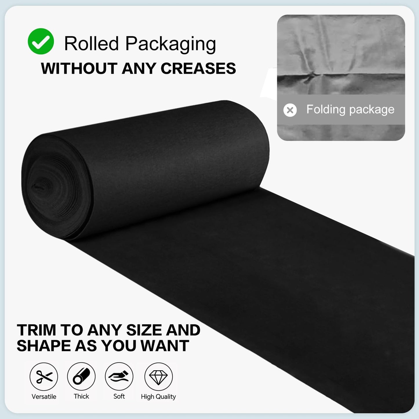 VOK Black Aisle Runner Carpet Rugs for Partys & Events, Premium 160 GSM Felt Non-Woven Fabric Runway Rug for Step, Ceremony Parties and Hollywood Oscars Runway (Black, 3X15 ft)