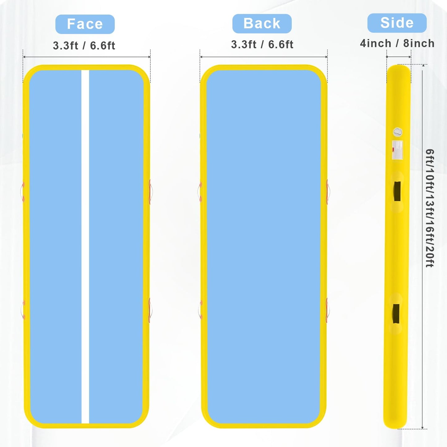 HMTAOLIFE Inflatable Air Gymnastics Mat Tumble Track, 6.6/10/13/16/20ft Tumbling Mat Air Tumbling Track, Air Training Mat with Air Pump for Home/Water Fun/Gym/Yoga/Training/Cheerleading