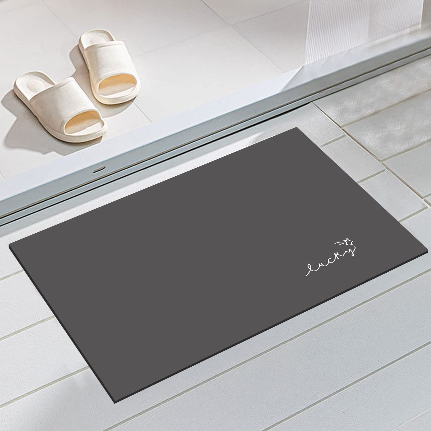 LYGLIGH Ultra Thin Door Mat Indoor Entrance, 1/10 in Thin Door Mats for Inside Entry, Non-Slip Rubber Backing Washable Doormat, Fade Resistant, Absorbent Dirt Trapper, 24"X16", Dark Grey