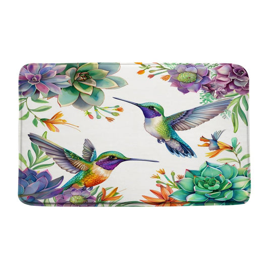 JONSEQIN Hummingbird Floral Bath Mat Rustic Flowers Green Cactus Succulent Farmhouse Plants Leaves Animals Birds Greenhouse Leaf Memory Foam Bathroom Kitchen Toilet Decor Floor Rugs 15.7Wx23.6H
