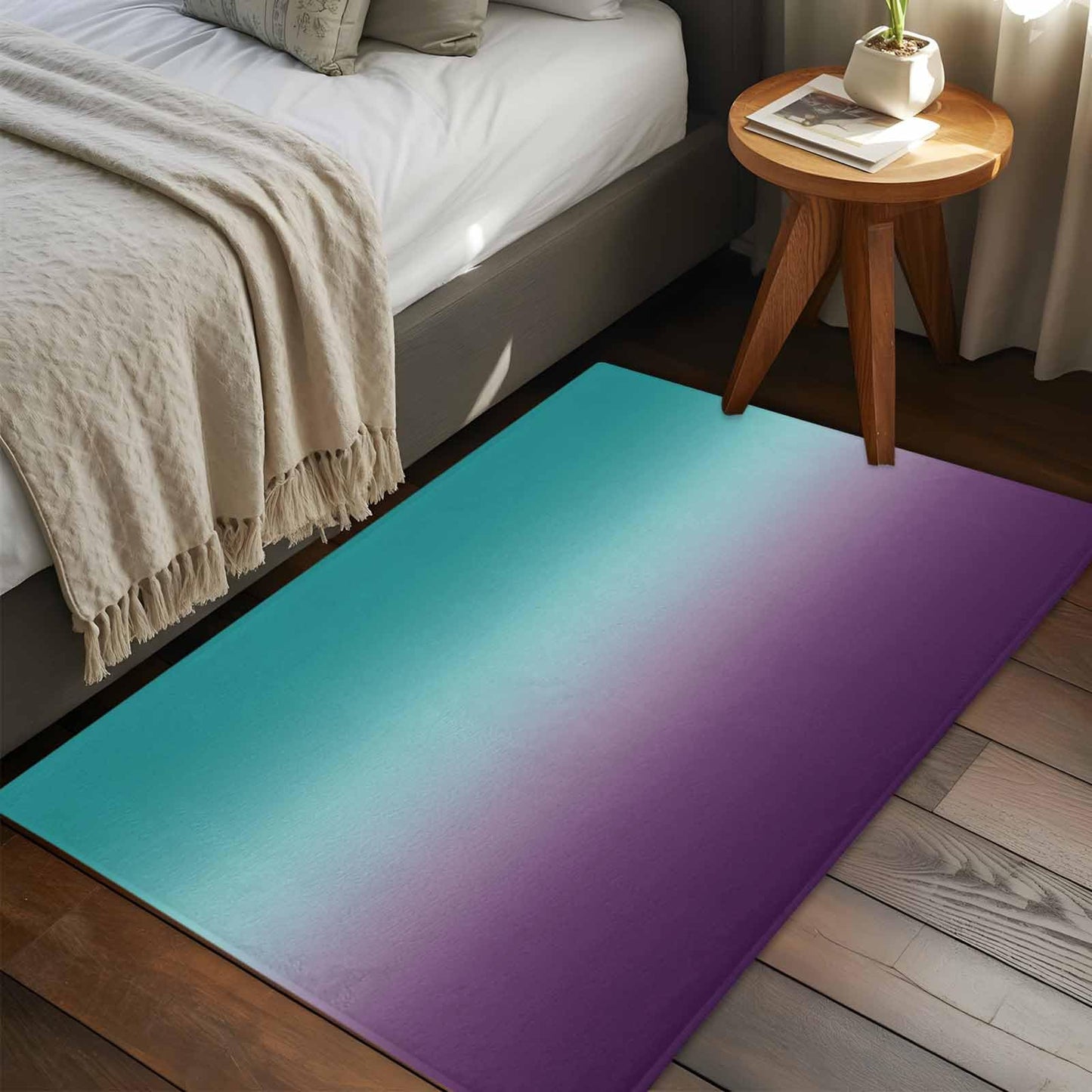 Teal Purple Ombre Doormat Bath Rug 2x3 Ft, Soft Small Bathroom Entrance Mat, Turquoise Gradient Modern Abstract Art Washable Non-Slip Indoor Outdoor Carpet for Entryway Front Door Sink