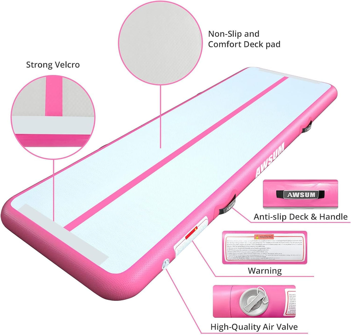 AWSUM Air Gymnastics Mat with Balance Beam 6.6ft inflatable Tumbling Mat Foldable Anti-Slip Beam Gym Equipment for Kids with Electric Pump