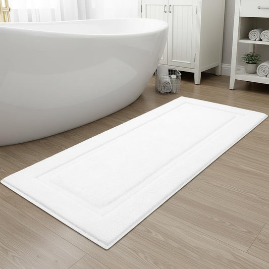 SHACOS Large Soft Bathroom Rugs 24"x60" Long Bath Runners Non Slip Washable Absorbent Bath Mats Carpets Bathroom Tub Double Sink Vanity Floor Mats, White 2'x5'