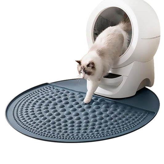 PetPals Silicone Cat Litter Trapping Mat,32" Round Waterproof & Non-Slip Litter Catcher, Self-Cleaning Litter Box Mat, Large Litter mat for Automatic Litter Box, Grey