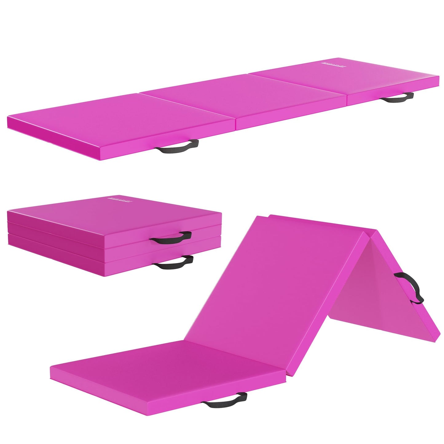 Fitvids Folding Exercise Gymnastics Mat for Tumbling, 2'x6'x2" Gym Workout Mat with Carrying Handles High-Density Anti-Tear Portable Fitness Aerobics Mats for Home Gym Yoga Pilates MMA Core Training, Pink